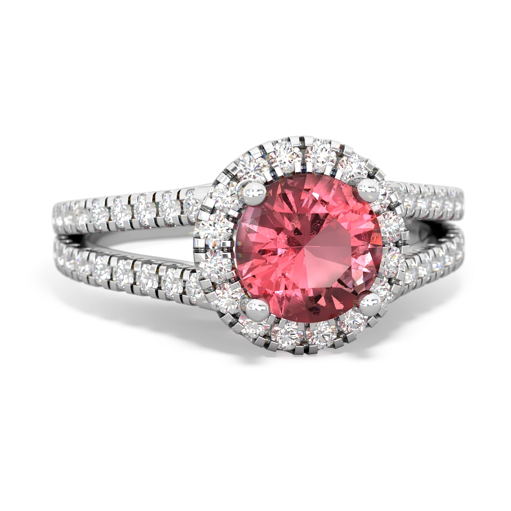 Pink Tourmaline Pave Halo 14K White Gold ring R5490