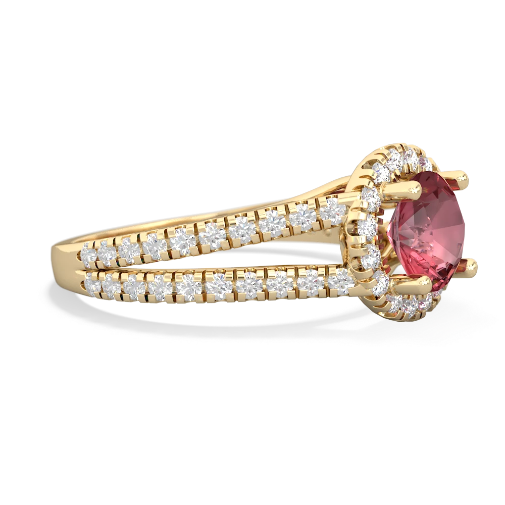 Pink Tourmaline Pave Halo 14K Yellow Gold ring R5490