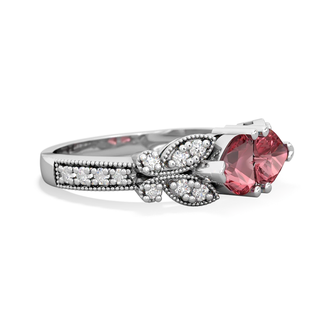 Pink Tourmaline Diamond Butterflies 14K White Gold ring R5601