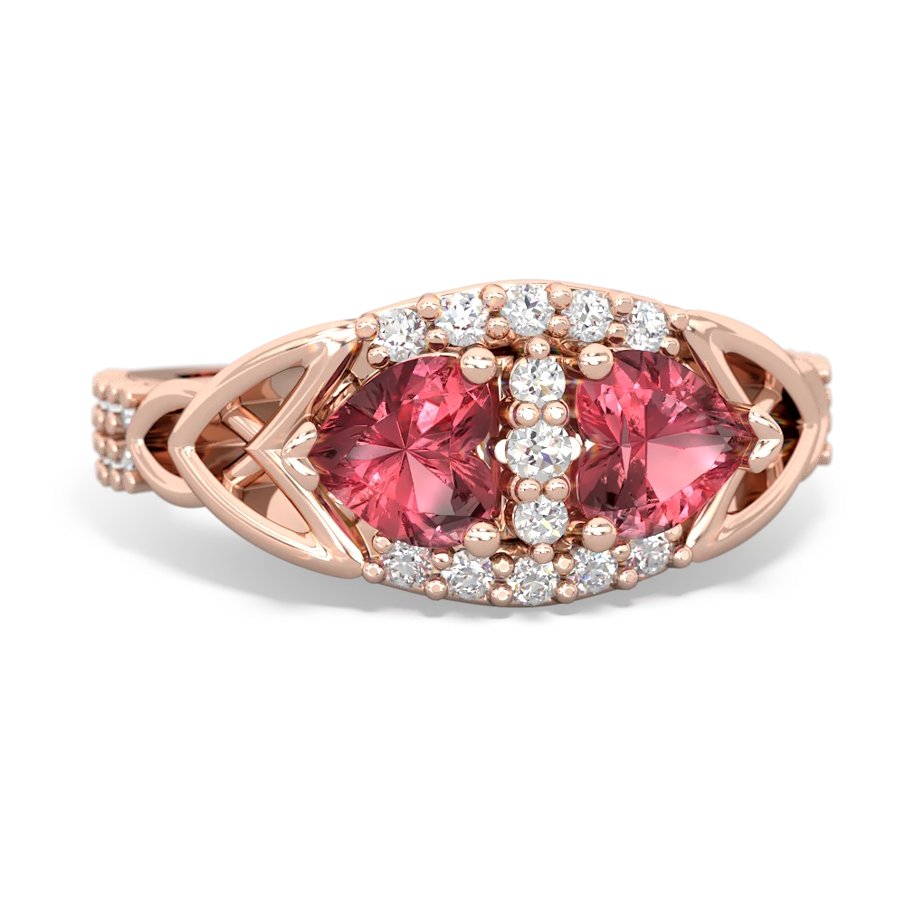 Pink Tourmaline Sparkling Celtic Knot 14K Rose Gold ring R2645