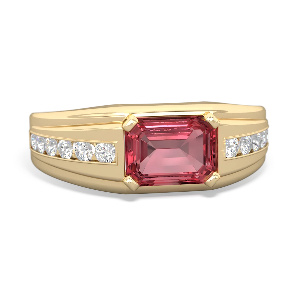 Pink Tourmaline Men's Diamond Channel 14K Yellow Gold ring R0500