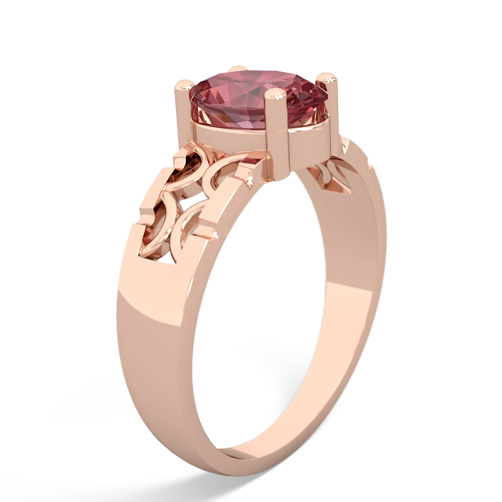 Pink Tourmaline Art Deco Filigree 14K Rose Gold ring R2322