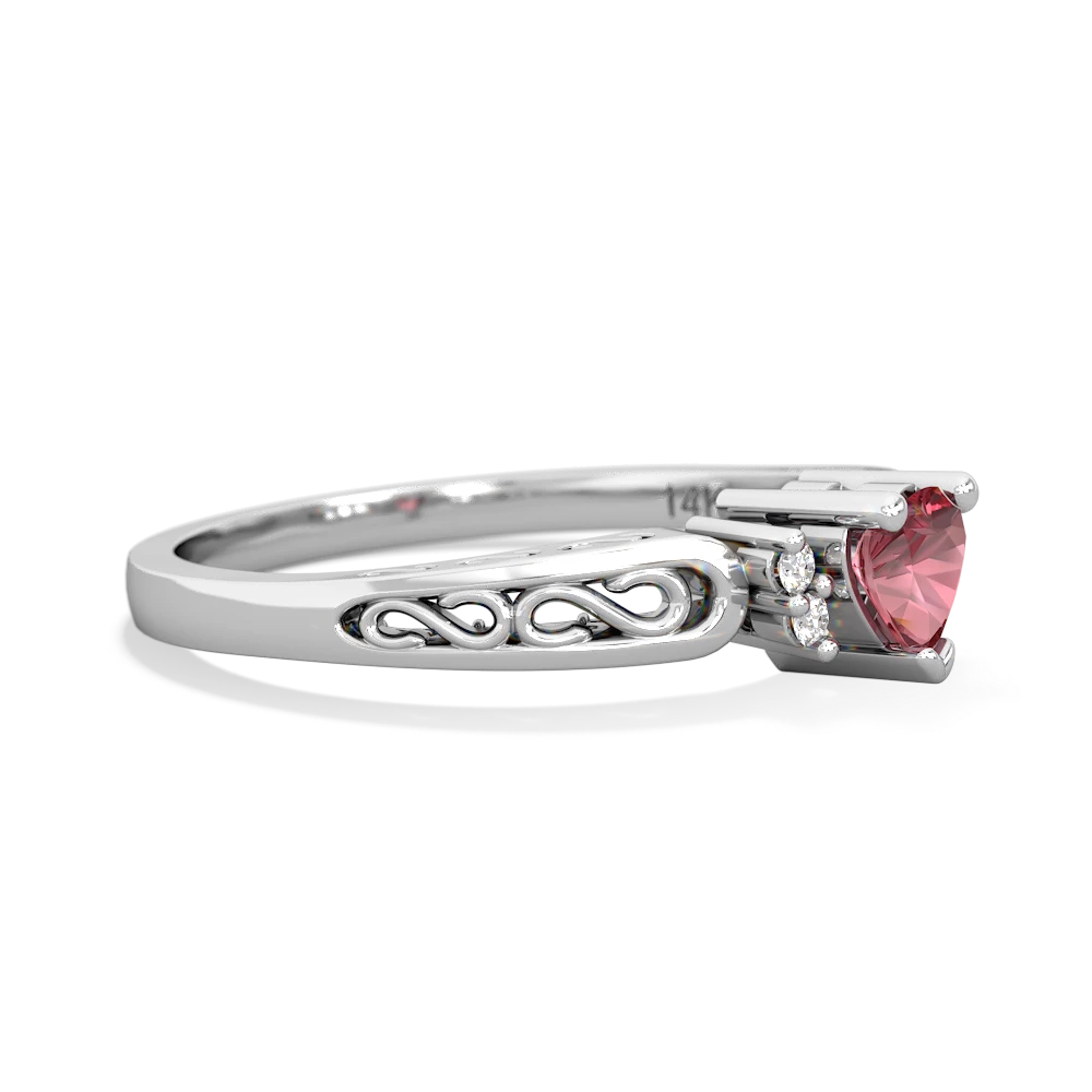 Pink Tourmaline Filligree Scroll Heart 14K White Gold ring R2429