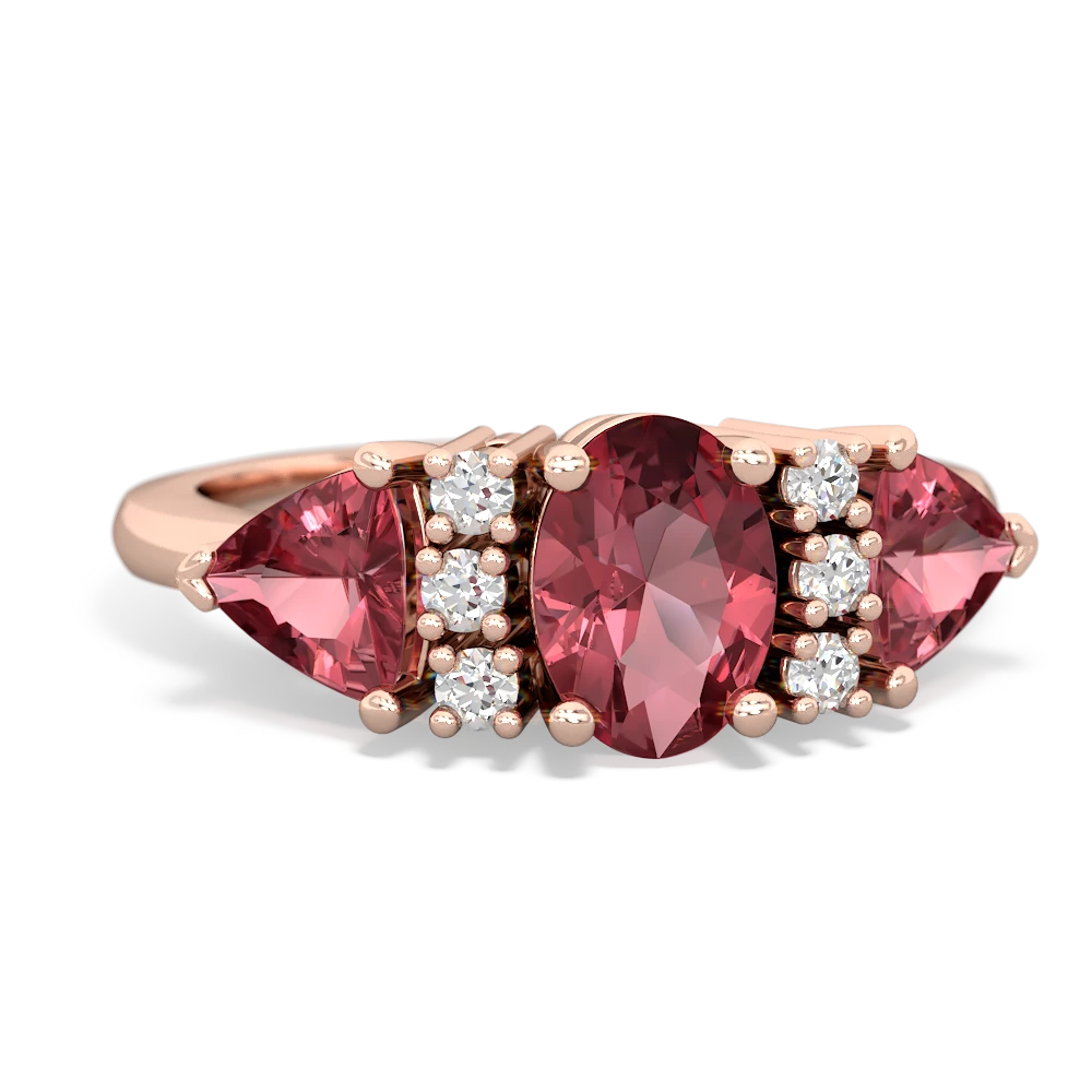 Pink Tourmaline Antique Style Three Stone 14K Rose Gold ring R2186