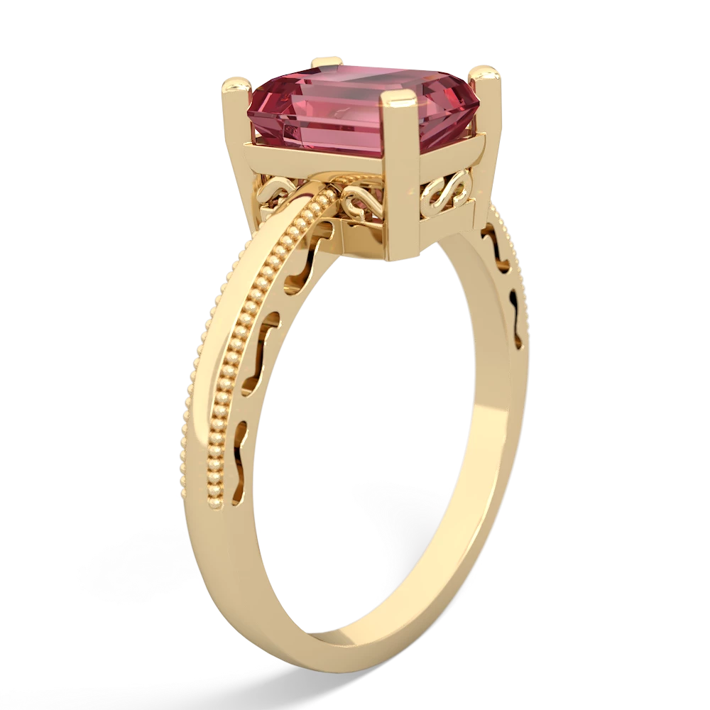 Pink Tourmaline Milgrain Scroll 14K Yellow Gold ring R2338