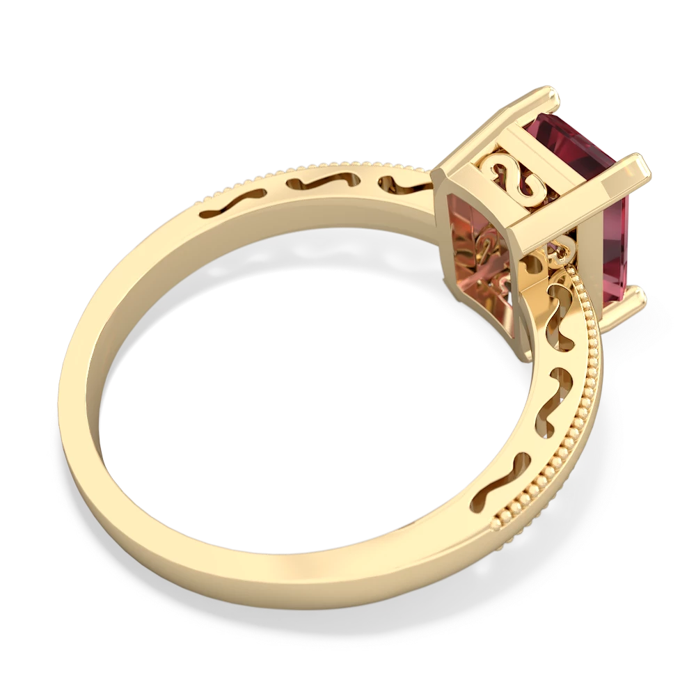 Pink Tourmaline Milgrain Scroll 14K Yellow Gold ring R2338