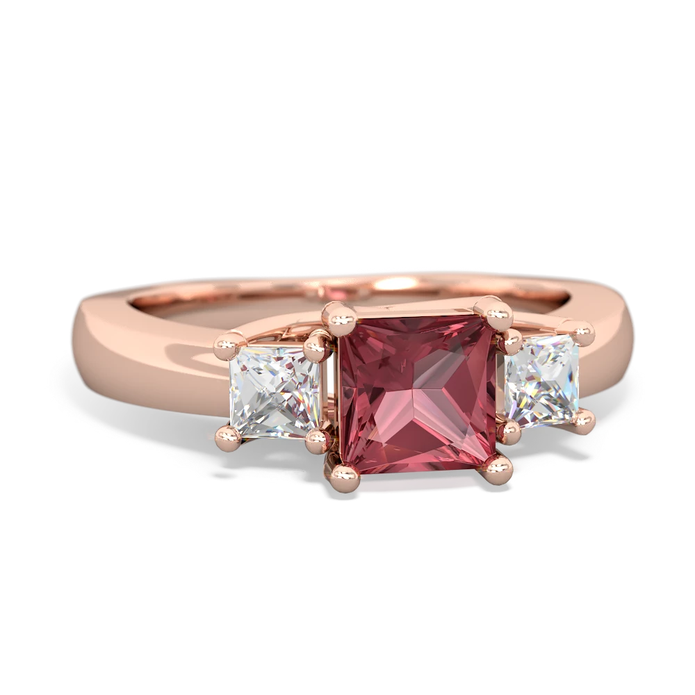 Pink Tourmaline Three Stone Trellis 14K Rose Gold ring R4015