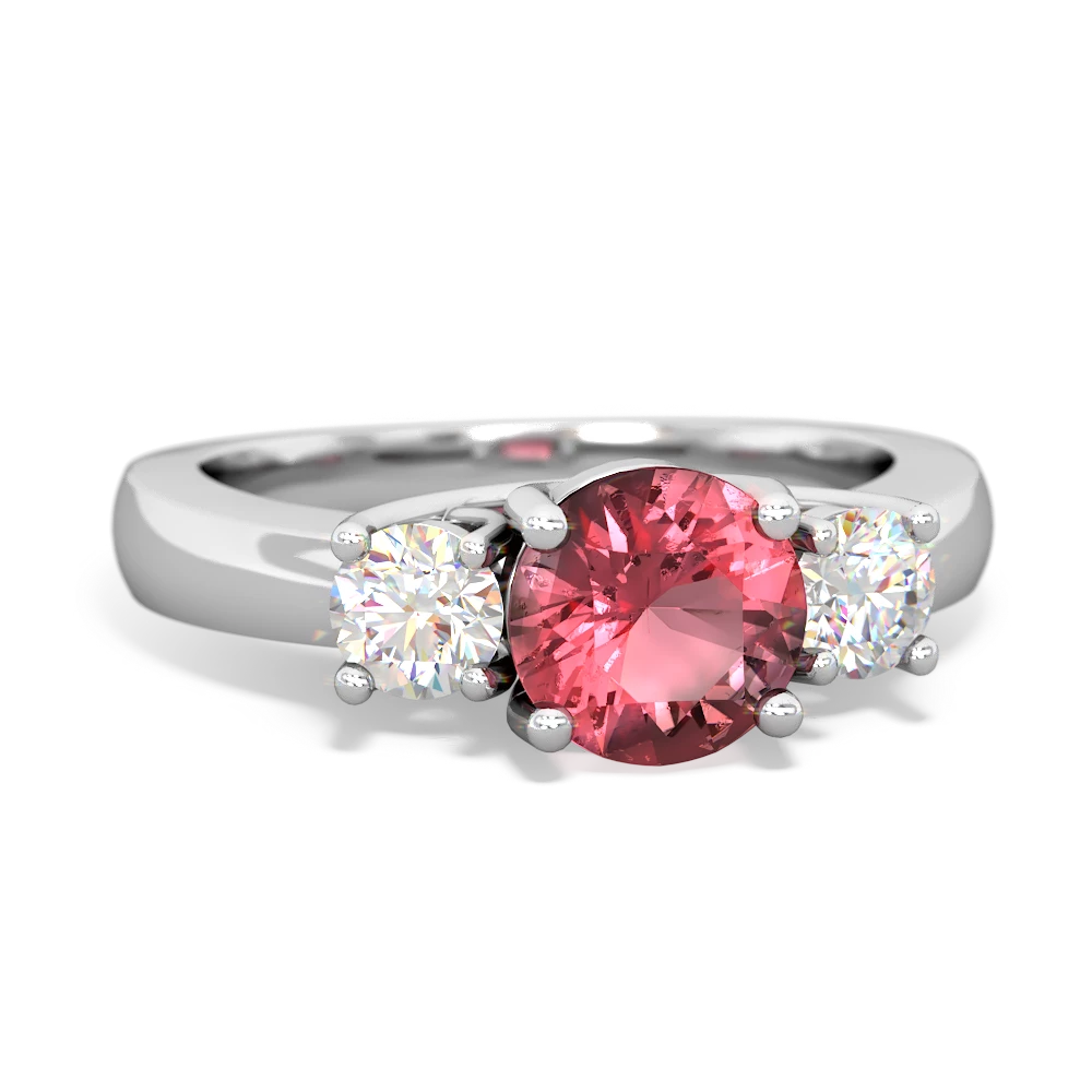 Pink Tourmaline Diamond Three Stone Round Trellis 14K White Gold ring R4018