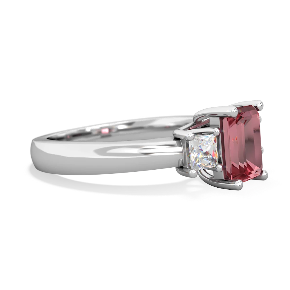 Pink Tourmaline Diamond Three Stone Emerald-Cut Trellis 14K White Gold ring R4021