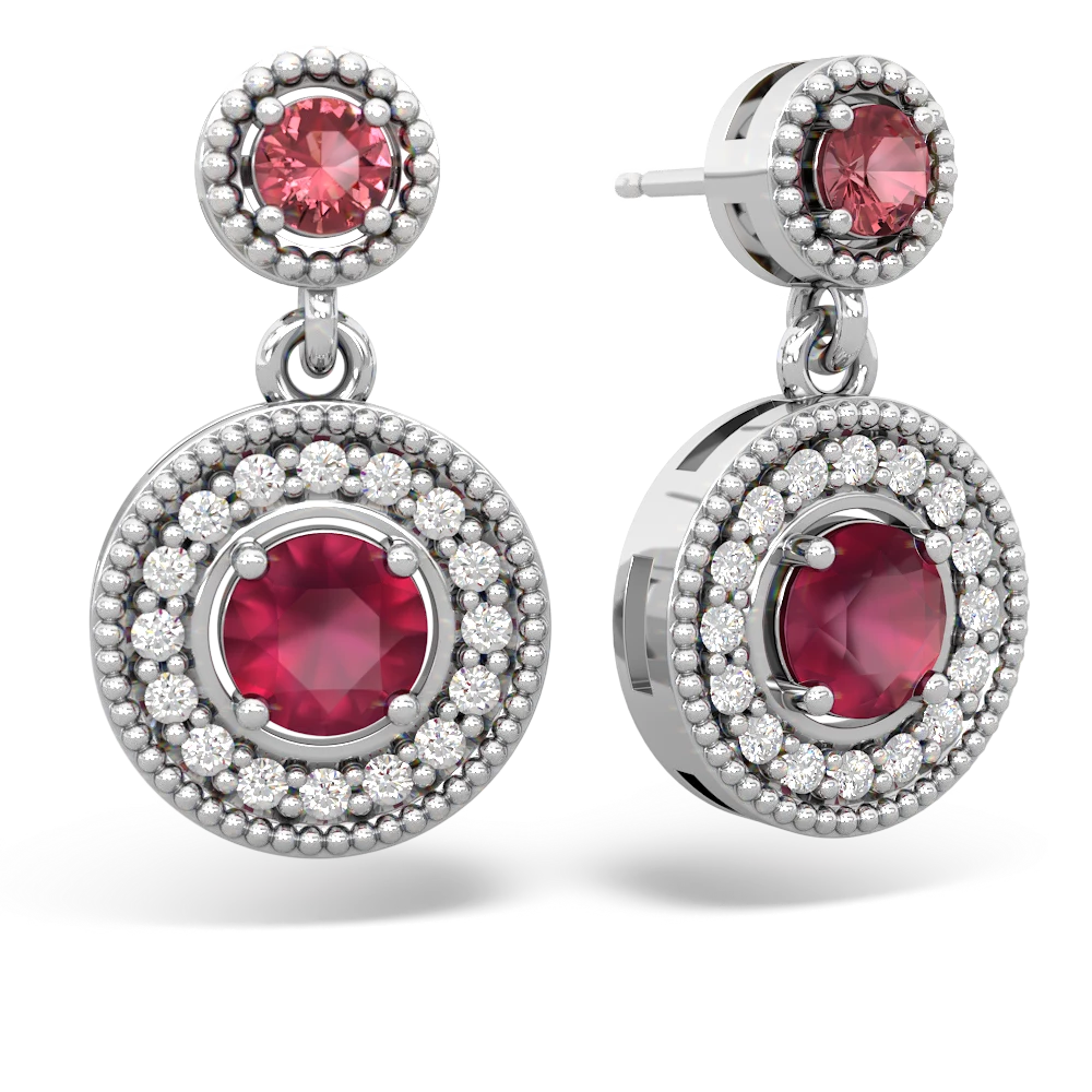 Pink Tourmaline Halo Dangle 14K White Gold earrings E5319