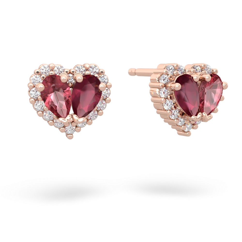 Pink Tourmaline Halo 14K Rose Gold earrings E7008