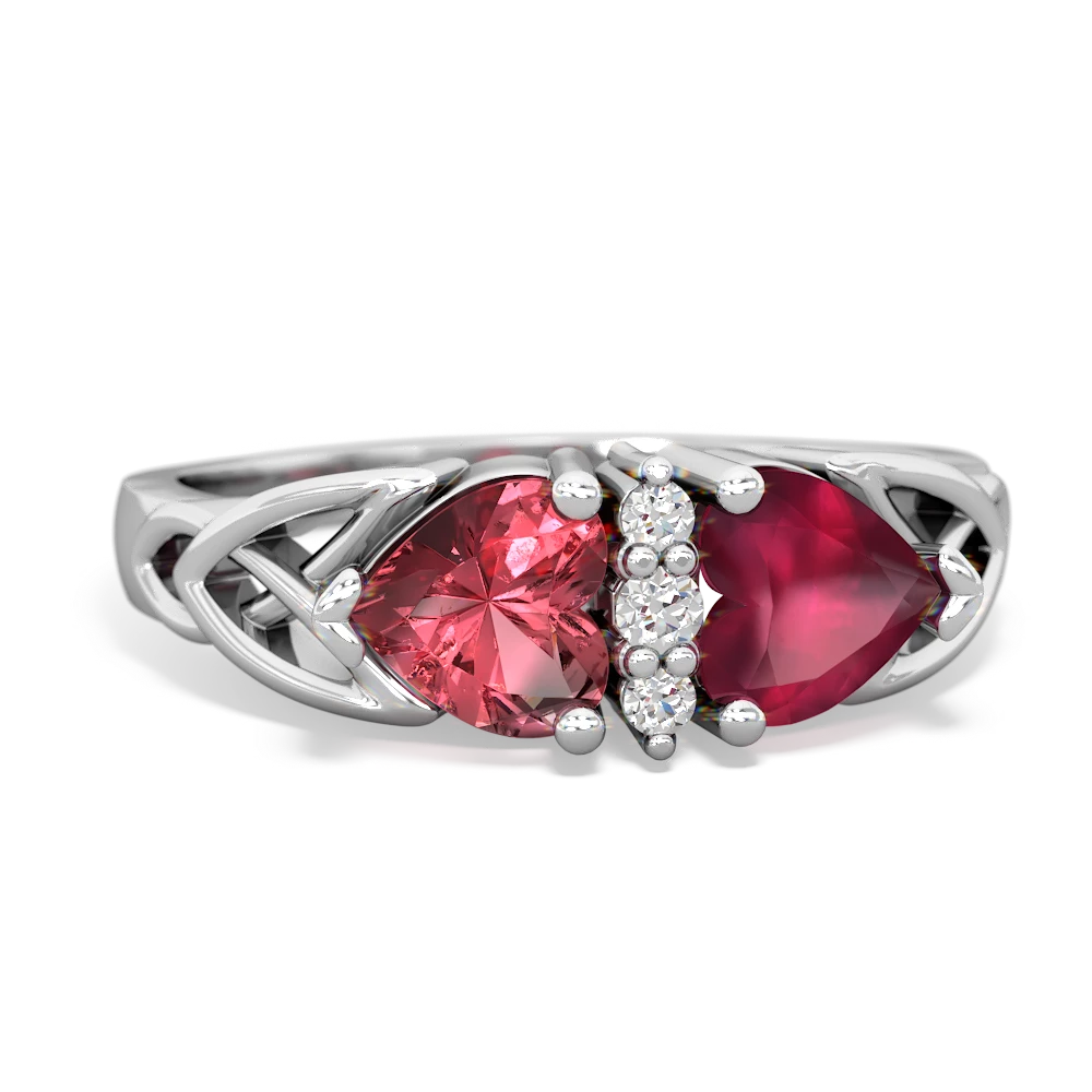 Pink Tourmaline Celtic Knot Double Heart 14K White Gold ring R5040