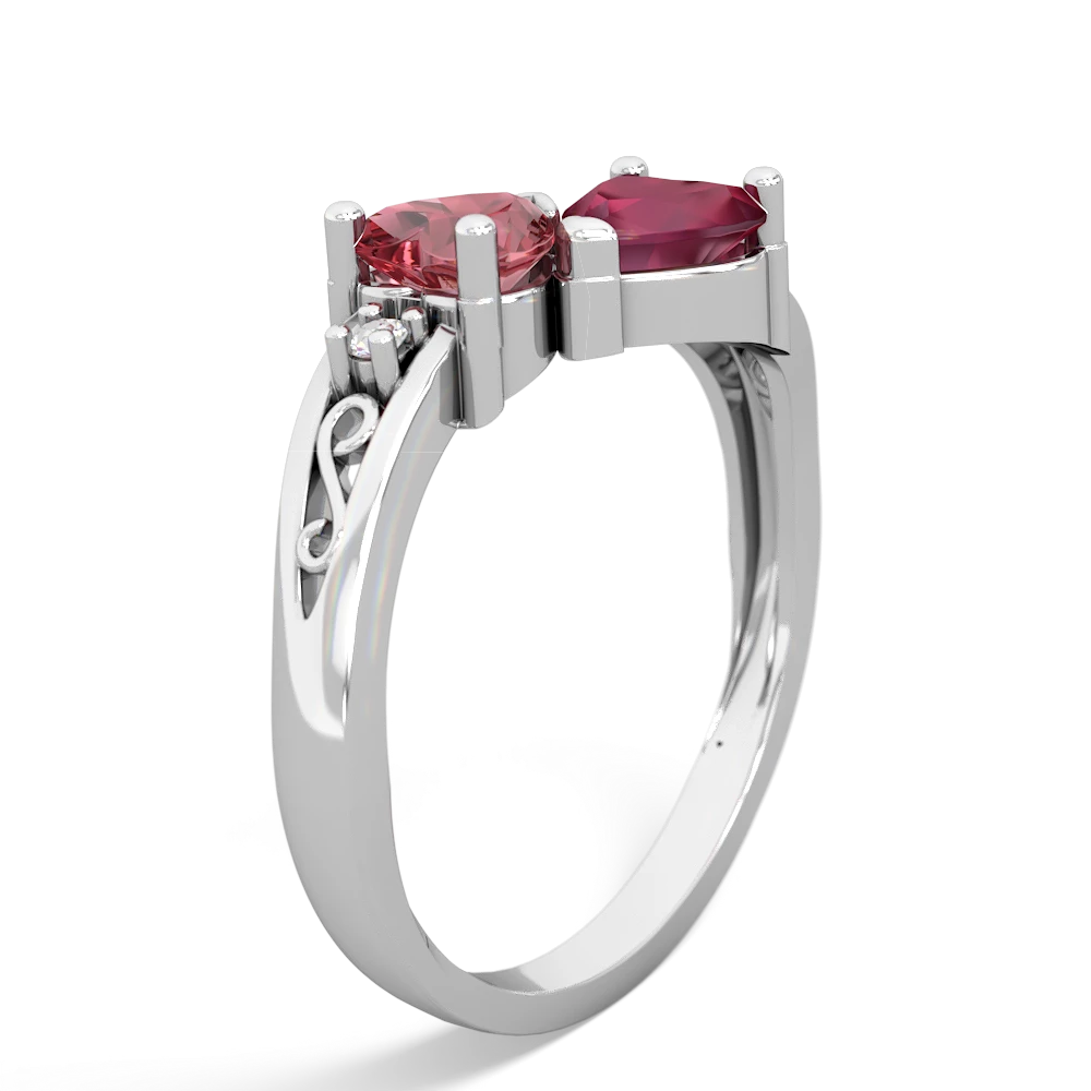 Pink Tourmaline Snuggling Hearts 14K White Gold ring R2178