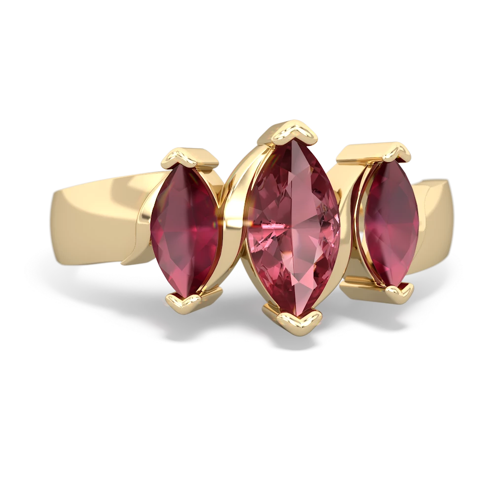 Pink Tourmaline Three Peeks 14K Yellow Gold ring R2433