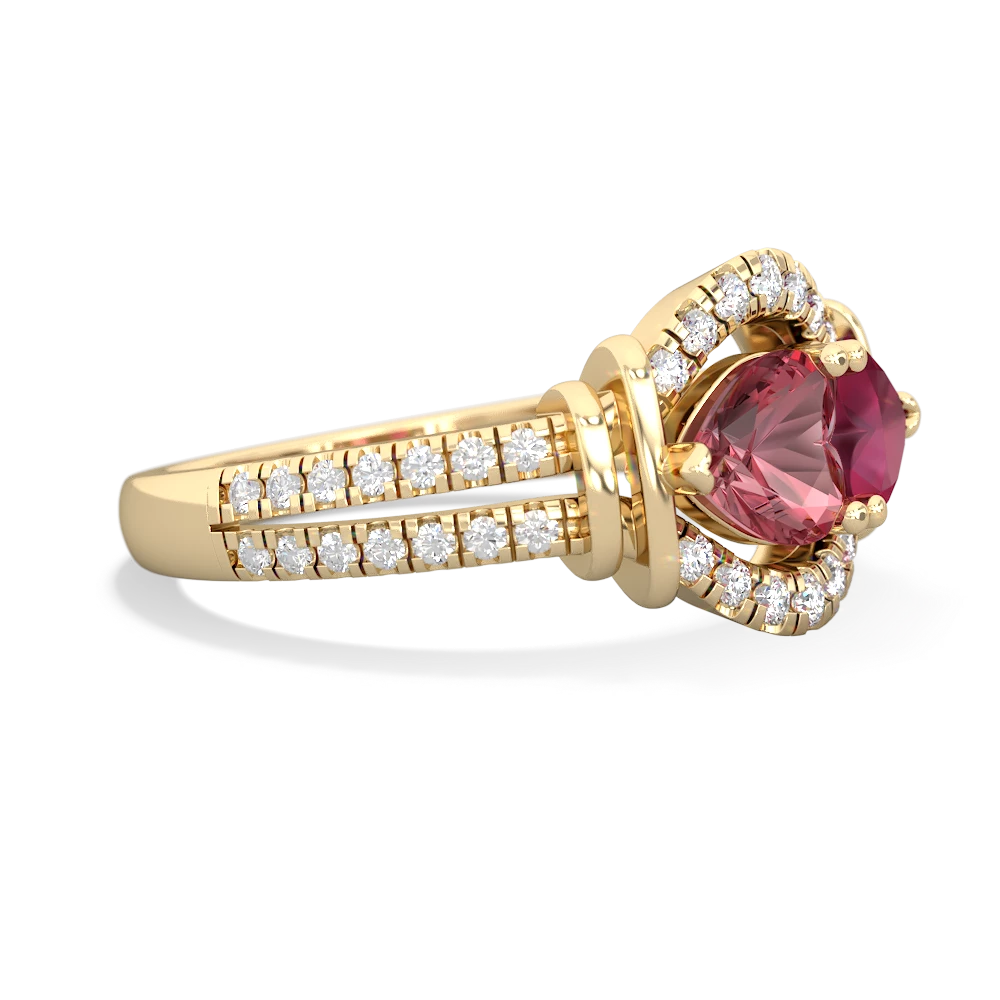 Pink Tourmaline Art-Deco Keepsake 14K Yellow Gold ring R5630