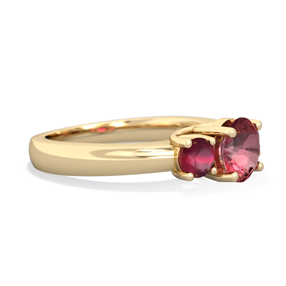 Pink Tourmaline Three Stone Round Trellis 14K Yellow Gold ring R4018