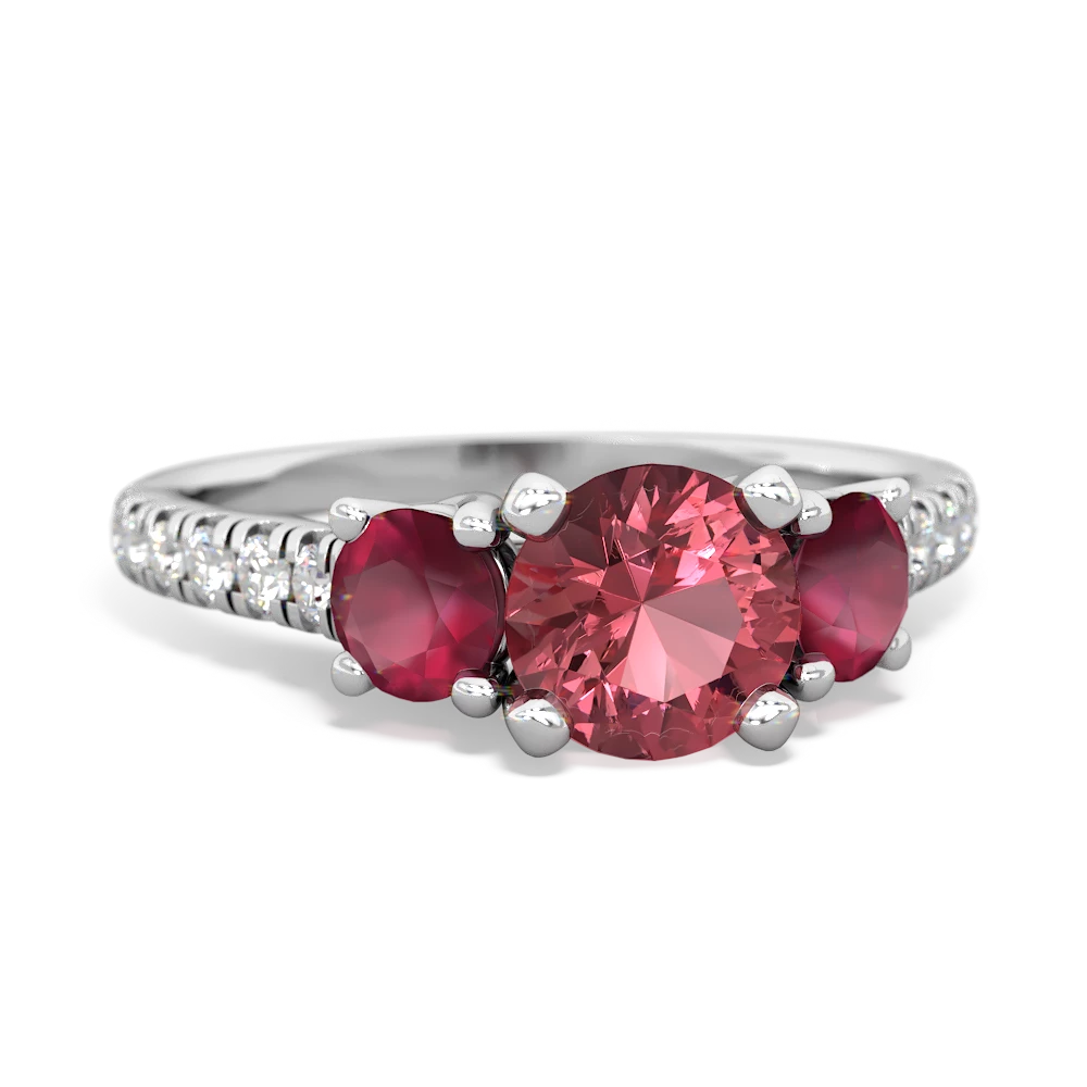 Pink Tourmaline Pave Trellis 14K White Gold ring R5500