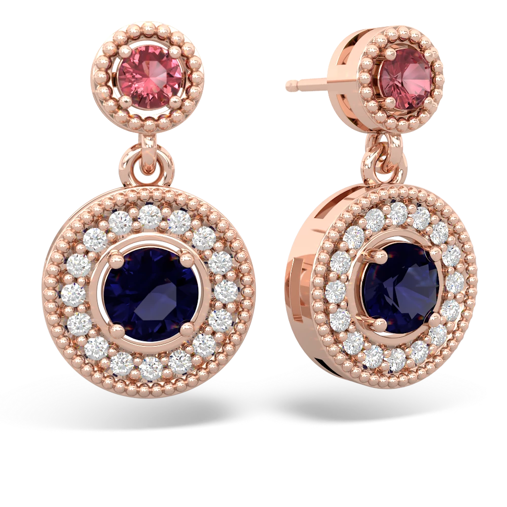 Pink Tourmaline Halo Dangle 14K Rose Gold earrings E5319