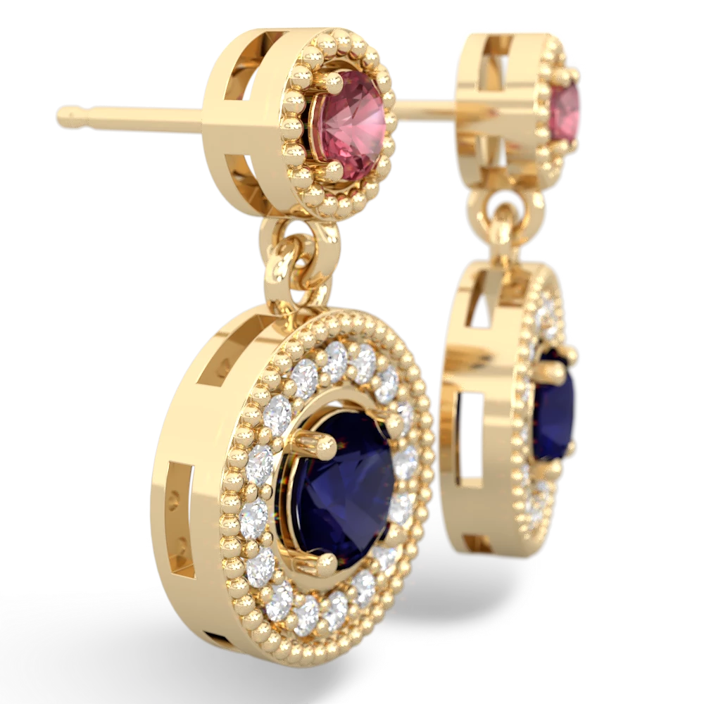 Pink Tourmaline Halo Dangle 14K Yellow Gold earrings E5319