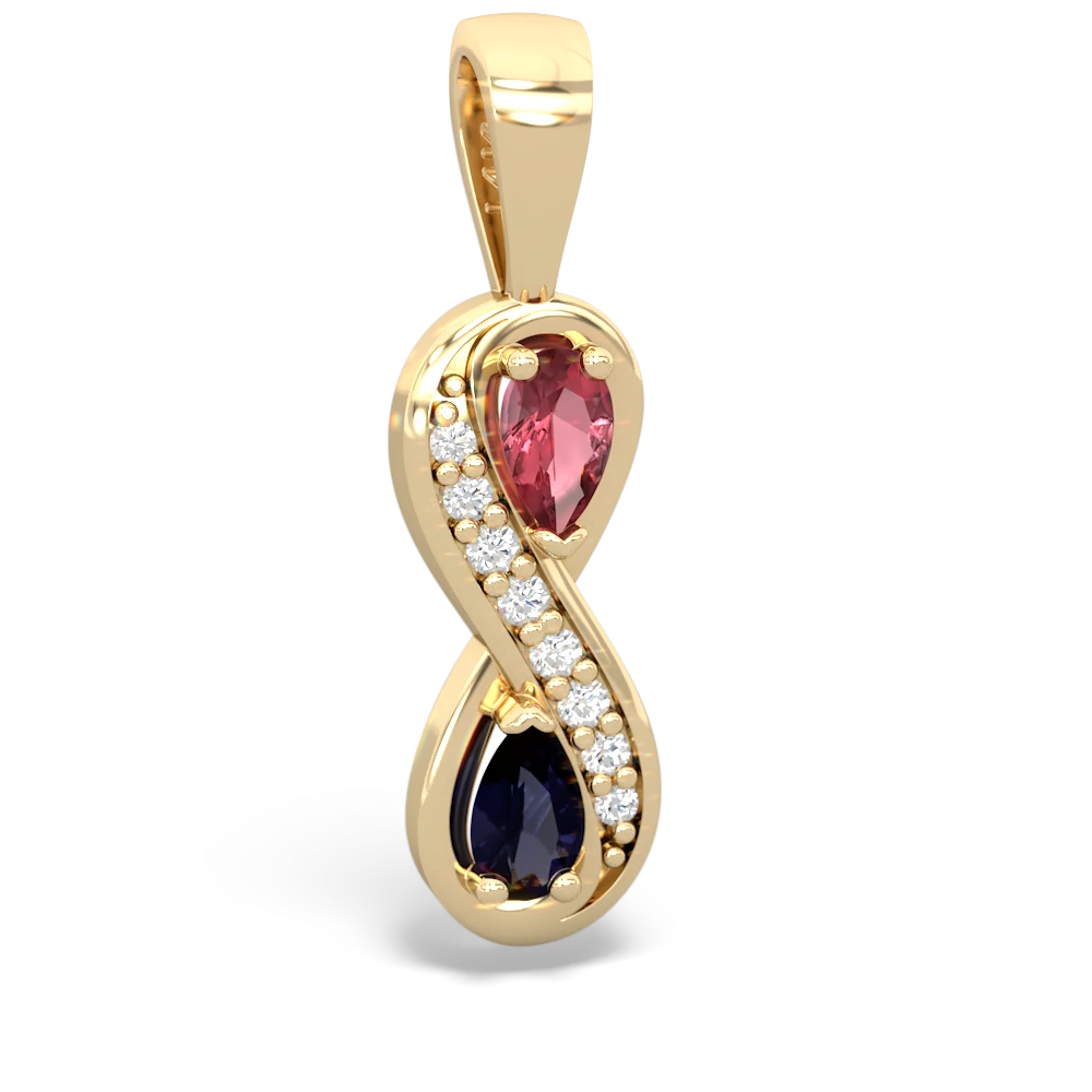 Pink Tourmaline Diamond Infinity 14K Yellow Gold pendant P5390