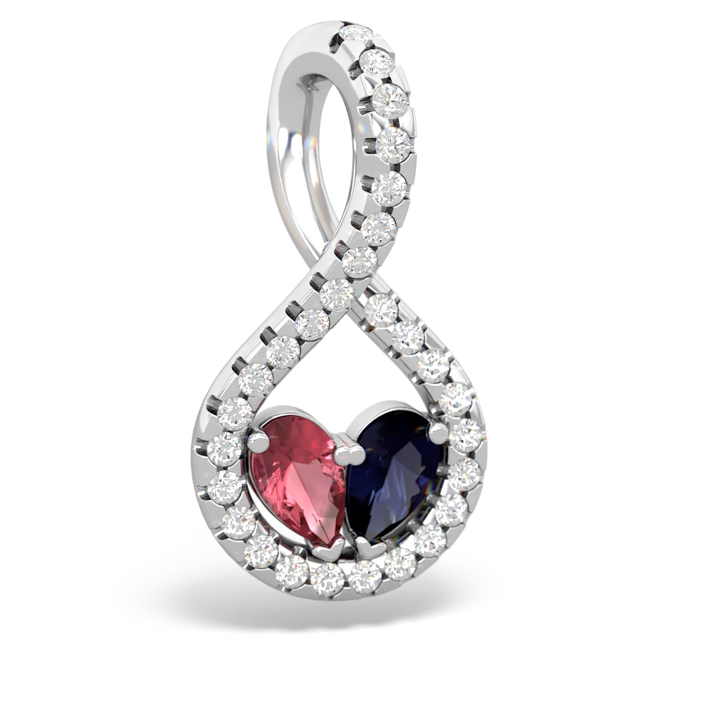 Pink Tourmaline Pave Twist 'One Heart' 14K White Gold pendant P5360