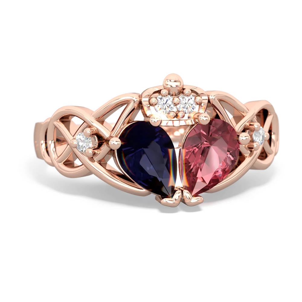 Pink Tourmaline 'One Heart' Celtic Knot Claddagh 14K Rose Gold ring R5322