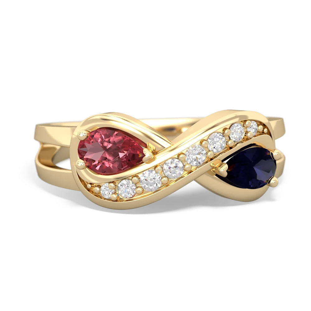 Pink Tourmaline Diamond Infinity 14K Yellow Gold ring R5390