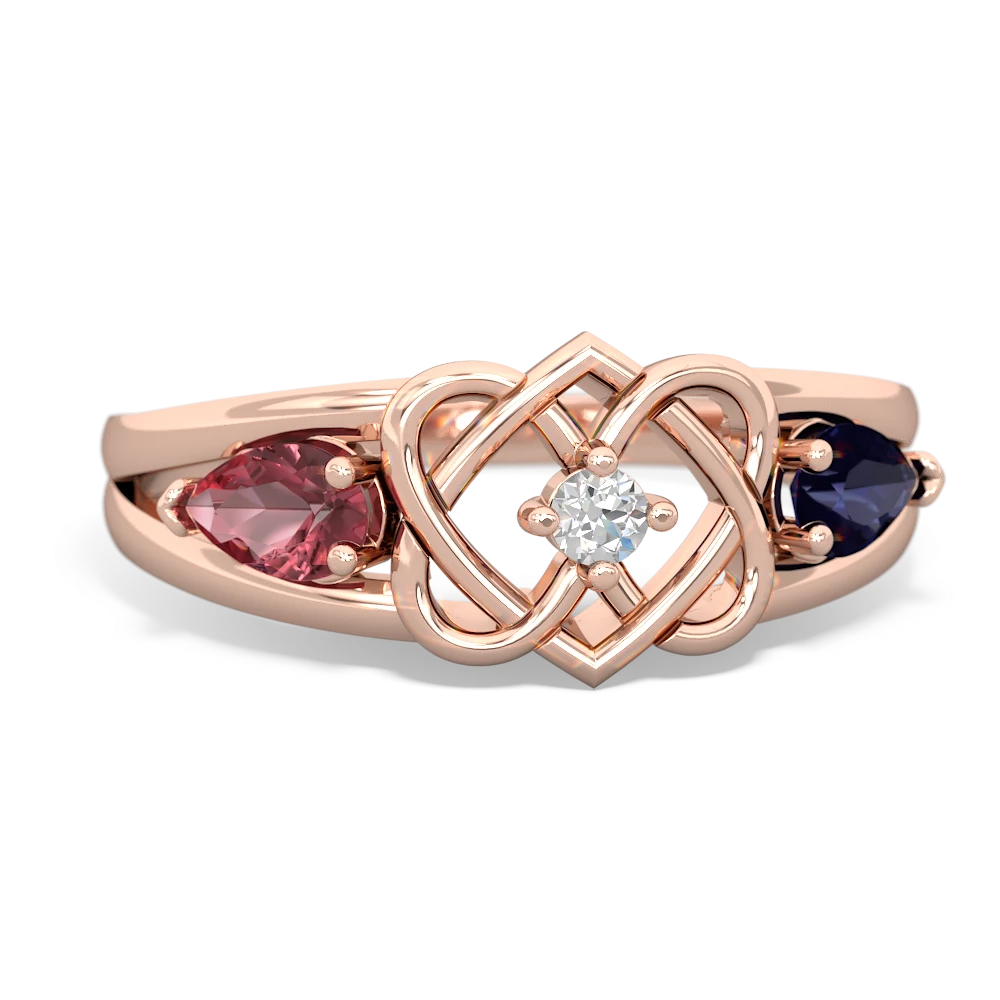 Pink Tourmaline Hearts Intertwined 14K Rose Gold ring R5880