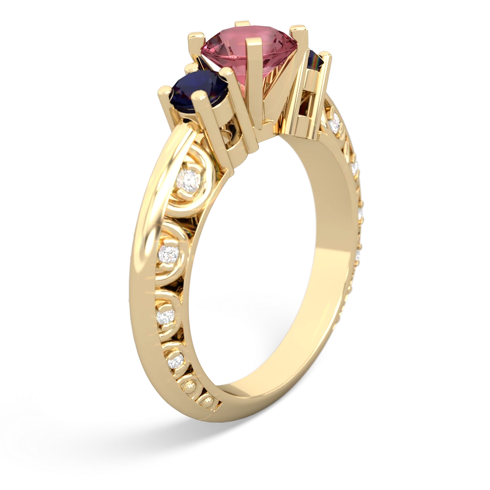 Pink Tourmaline Art Deco Eternal Embrace Engagement 14K Yellow Gold ring C2003