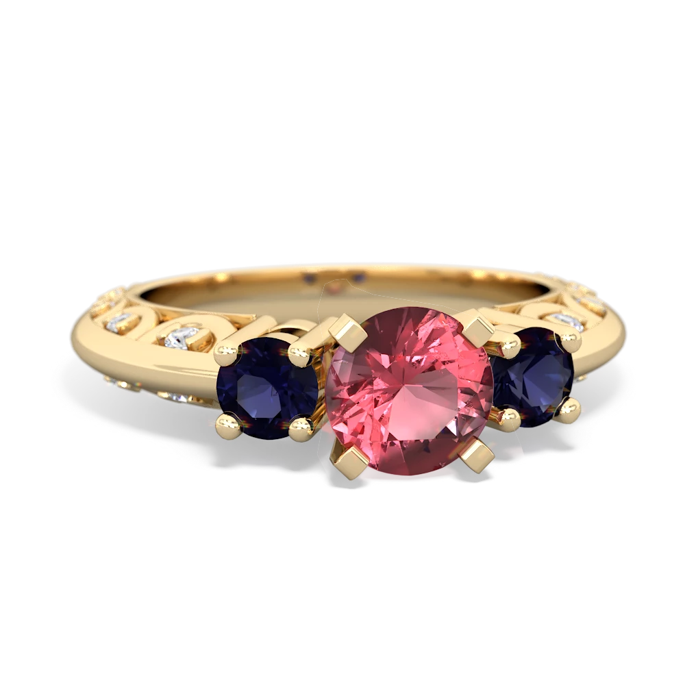 Pink Tourmaline Art Deco Eternal Embrace Engagement 14K Yellow Gold ring C2003