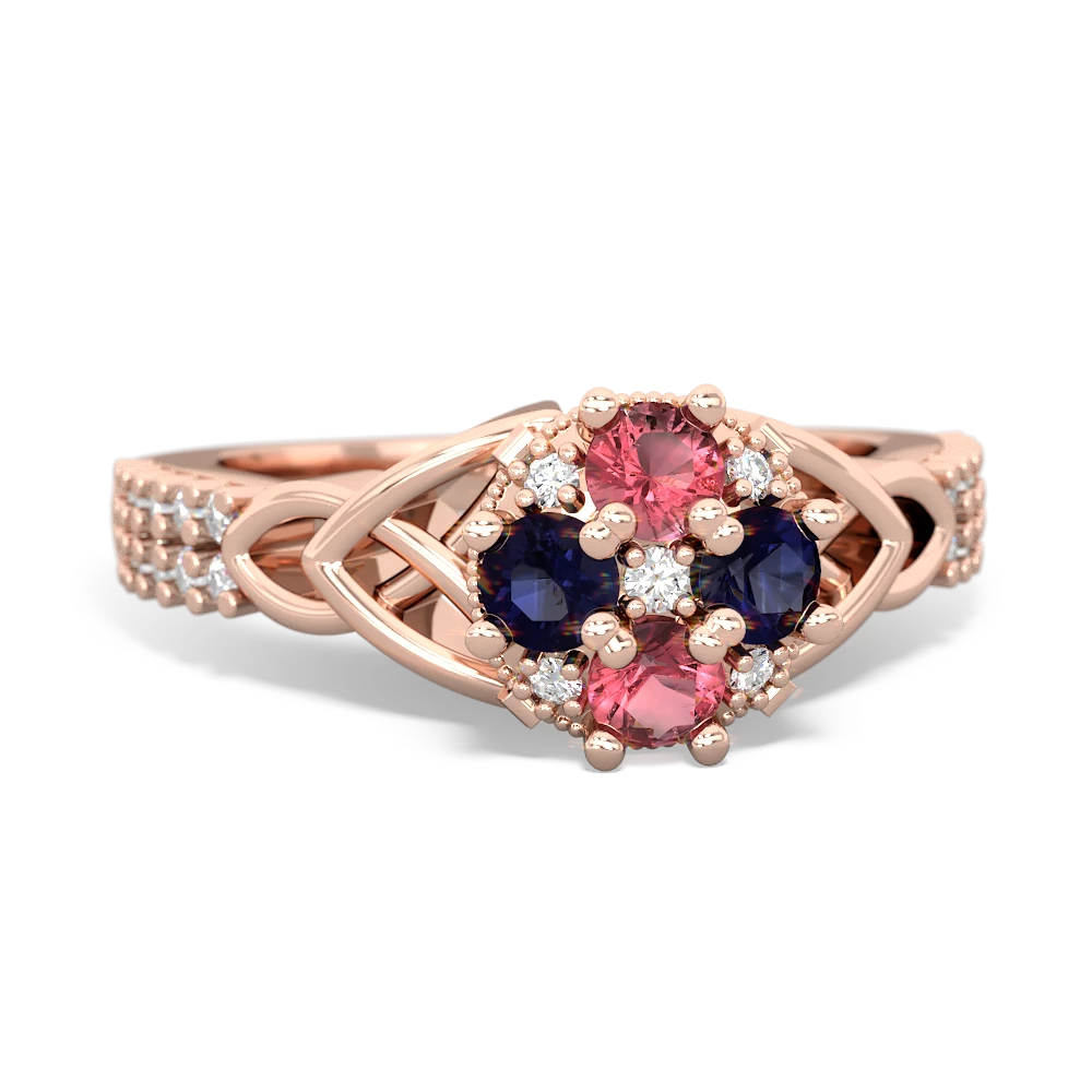 Pink Tourmaline Celtic Knot Cluster Engagement 14K Rose Gold ring R26443RD