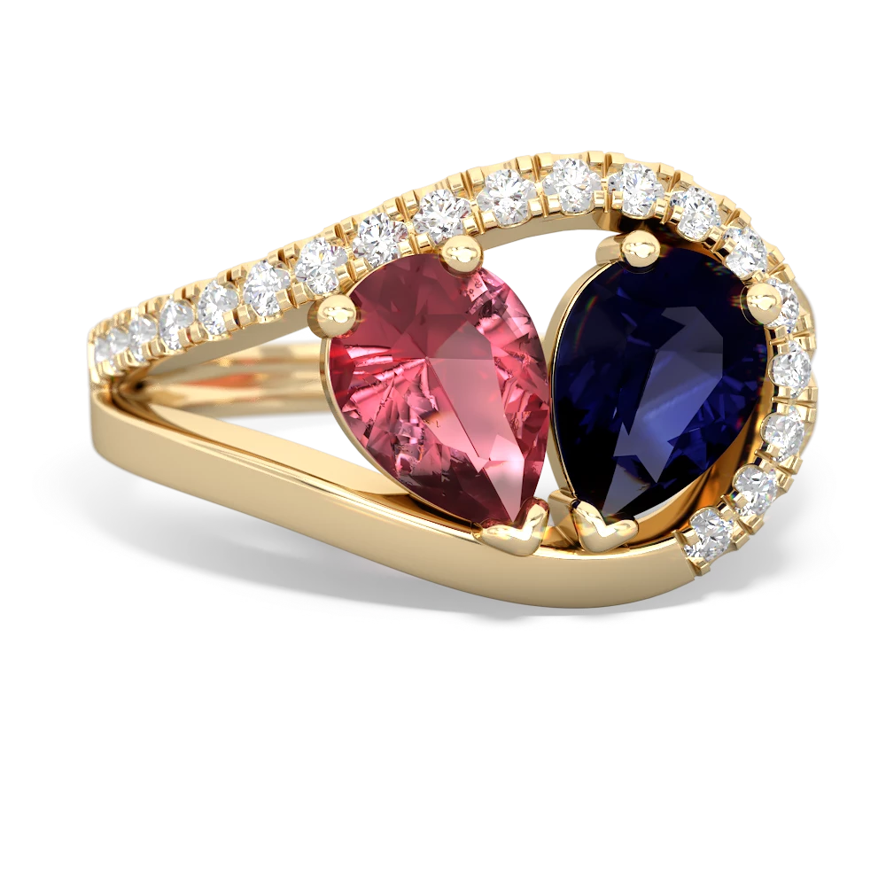 Pink Tourmaline Nestled Heart Keepsake 14K Yellow Gold ring R5650