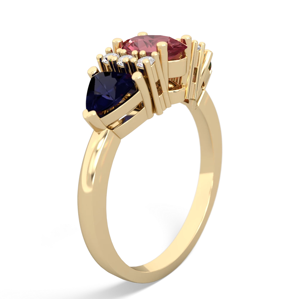 Pink Tourmaline Antique Style Three Stone 14K Yellow Gold ring R2186