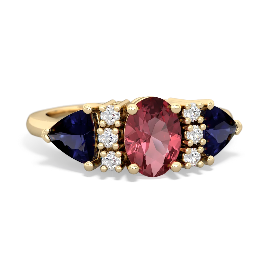 Pink Tourmaline Antique Style Three Stone 14K Yellow Gold ring R2186