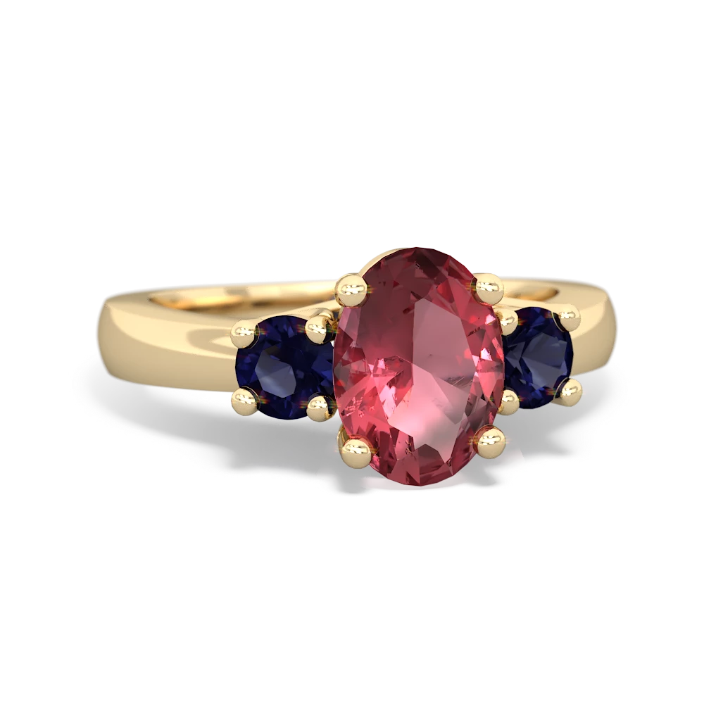 Pink Tourmaline Three Stone Oval Trellis 14K Yellow Gold ring R4024