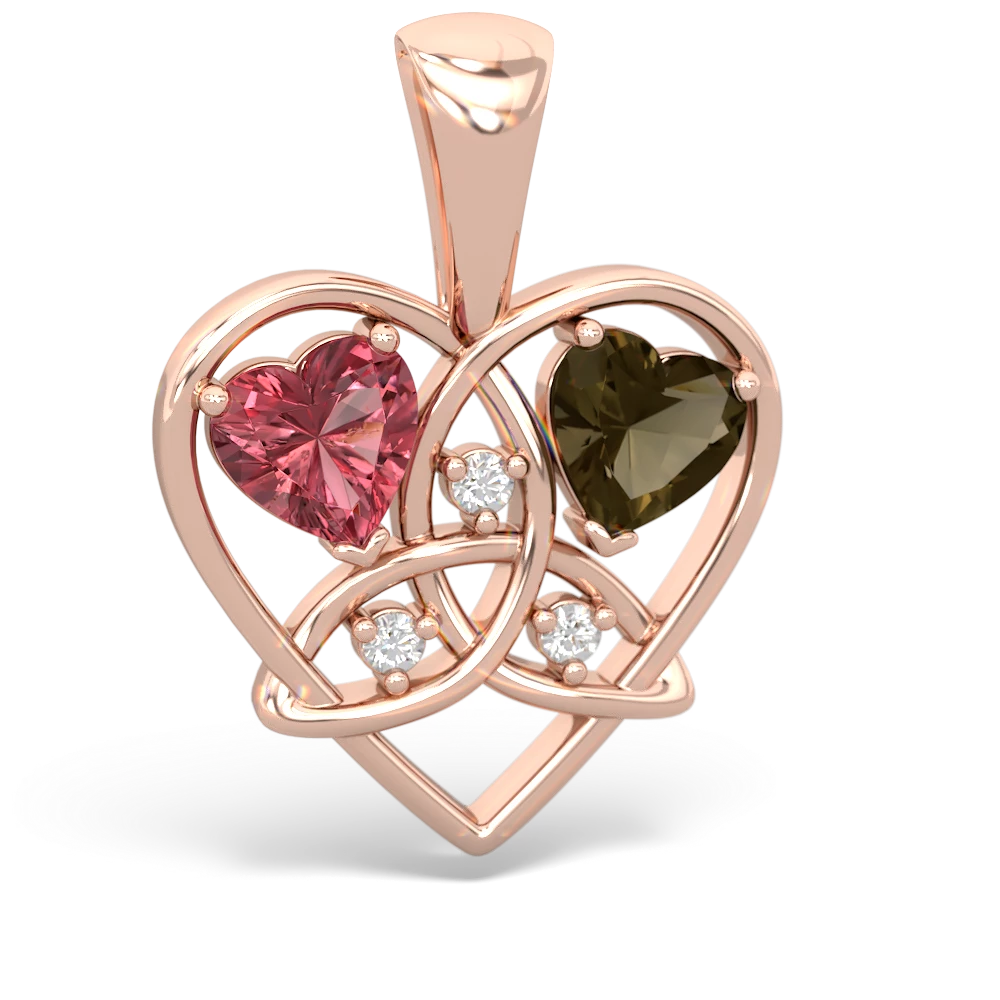 Pink Tourmaline Celtic Trinity Heart 14K Rose Gold pendant P5331