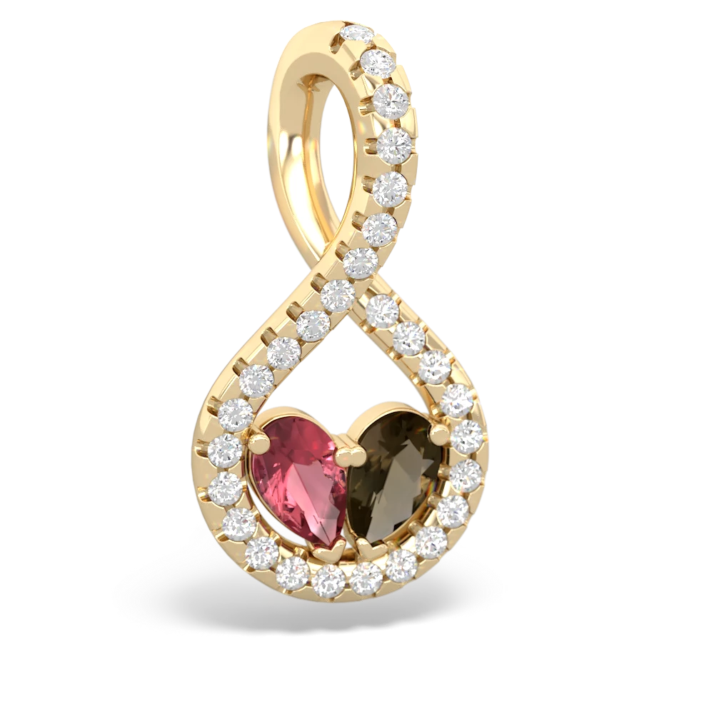 Pink Tourmaline Pave Twist 'One Heart' 14K Yellow Gold pendant P5360