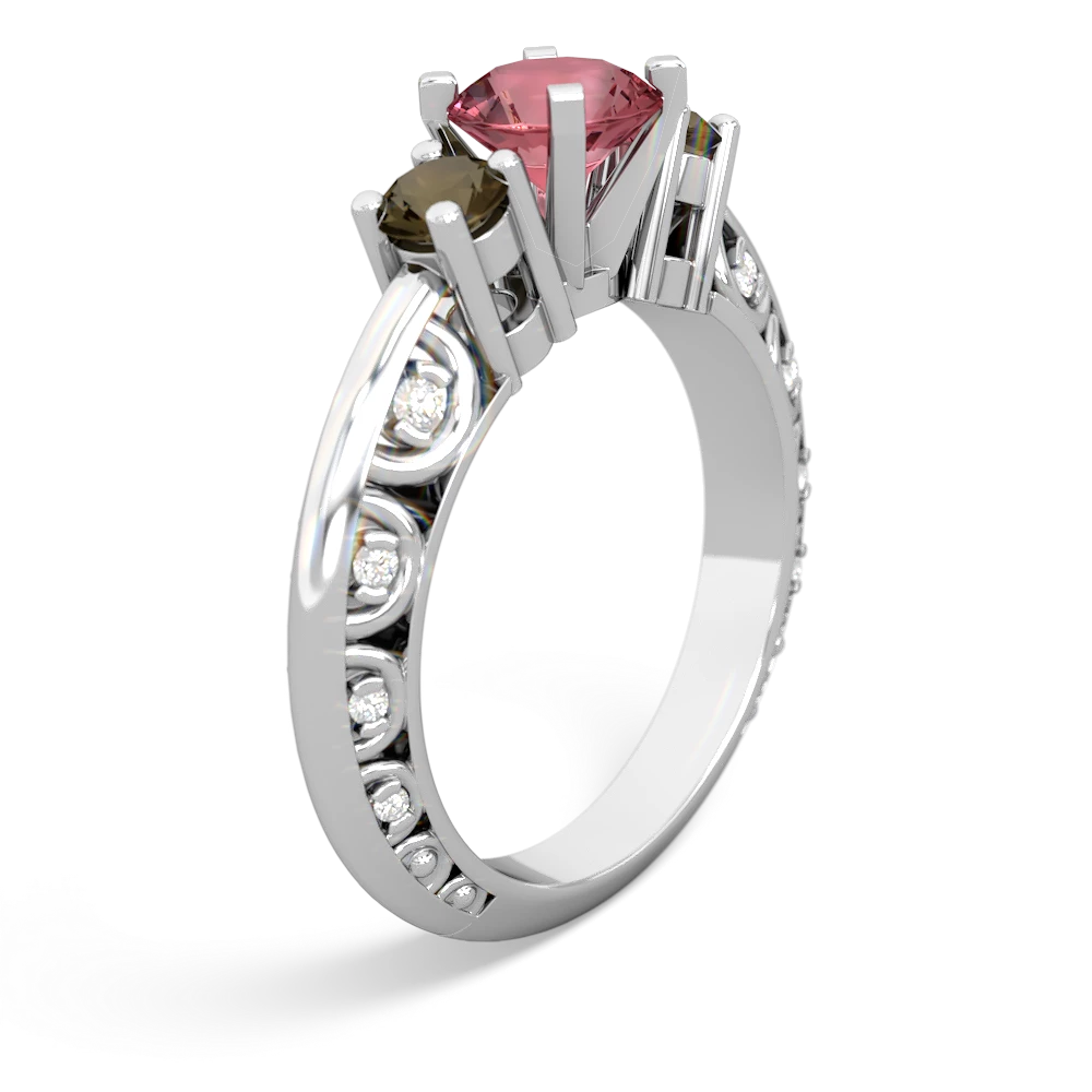 Pink Tourmaline Art Deco Eternal Embrace Engagement 14K White Gold ring C2003