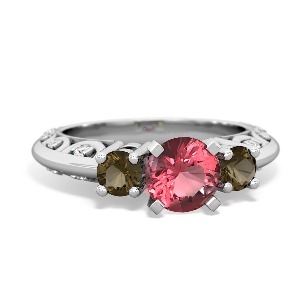 Pink Tourmaline Art Deco Eternal Embrace Engagement 14K White Gold ring C2003