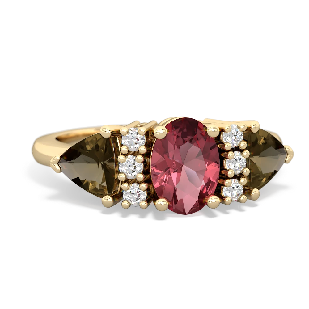 Pink Tourmaline Antique Style Three Stone 14K Yellow Gold ring R2186