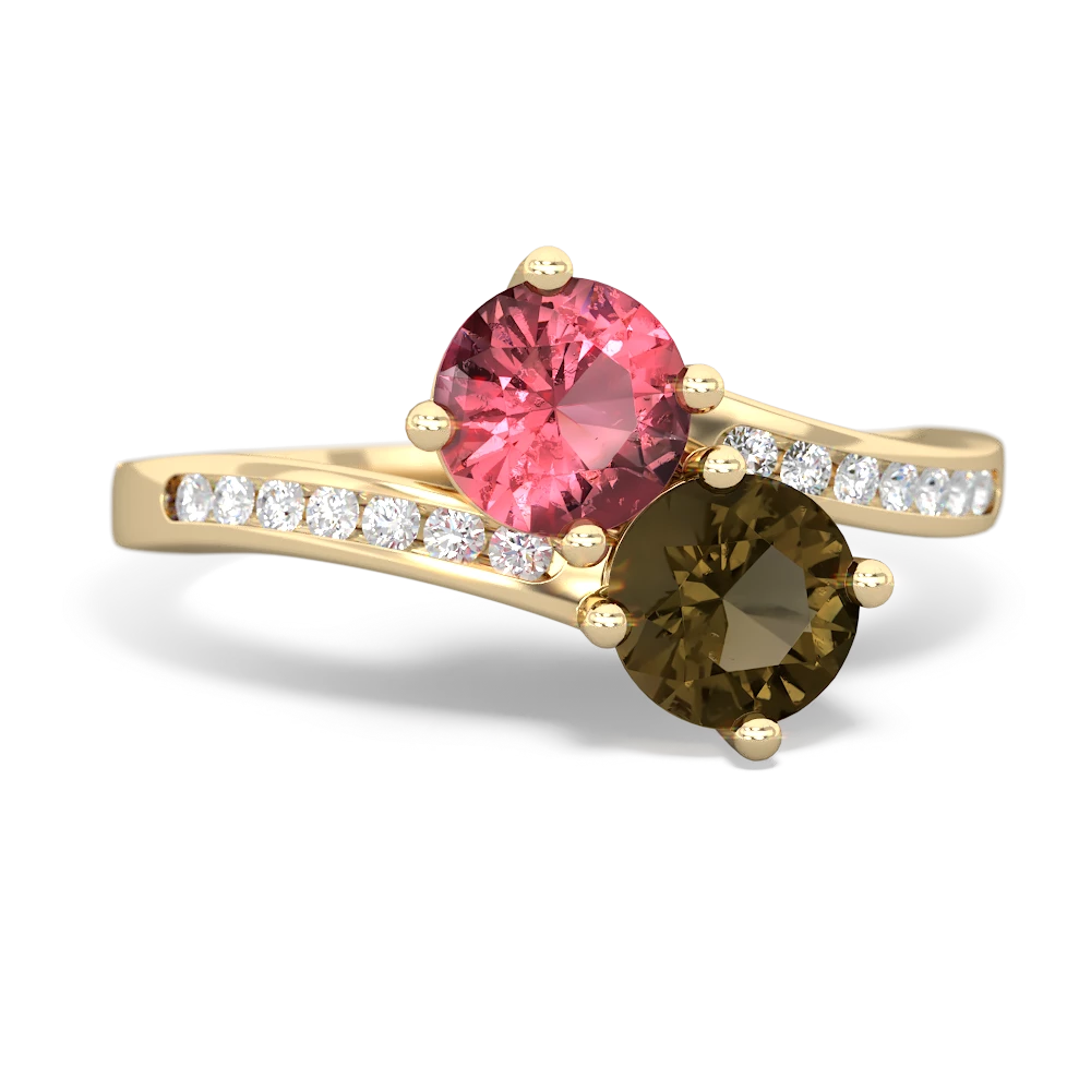 Pink Tourmaline Channel Set Two Stone 14K Yellow Gold ring R5303