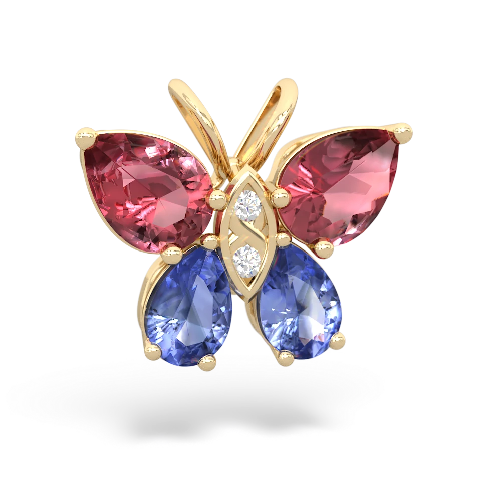 Pink Tourmaline Butterfly 14K Yellow Gold pendant P2215