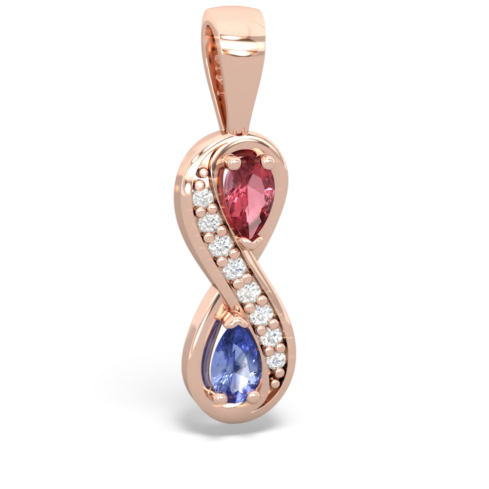 Pink Tourmaline Diamond Infinity 14K Rose Gold pendant P5390