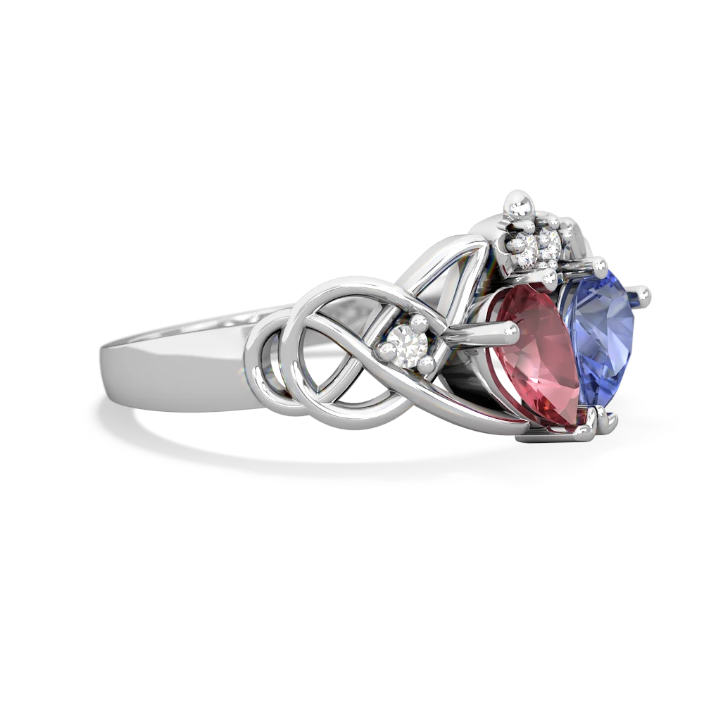 Pink Tourmaline 'One Heart' Celtic Knot Claddagh 14K White Gold ring R5322