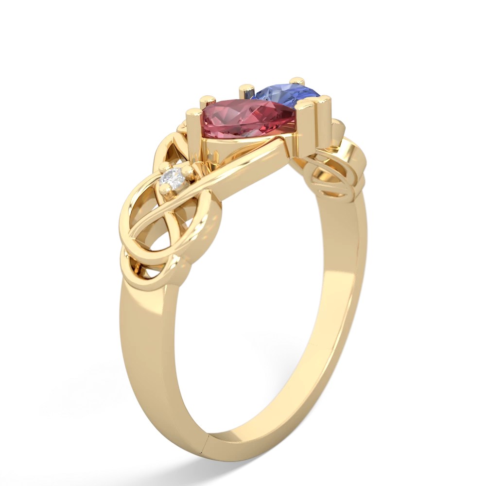 Pink Tourmaline 'One Heart' Celtic Knot Claddagh 14K Yellow Gold ring R5322