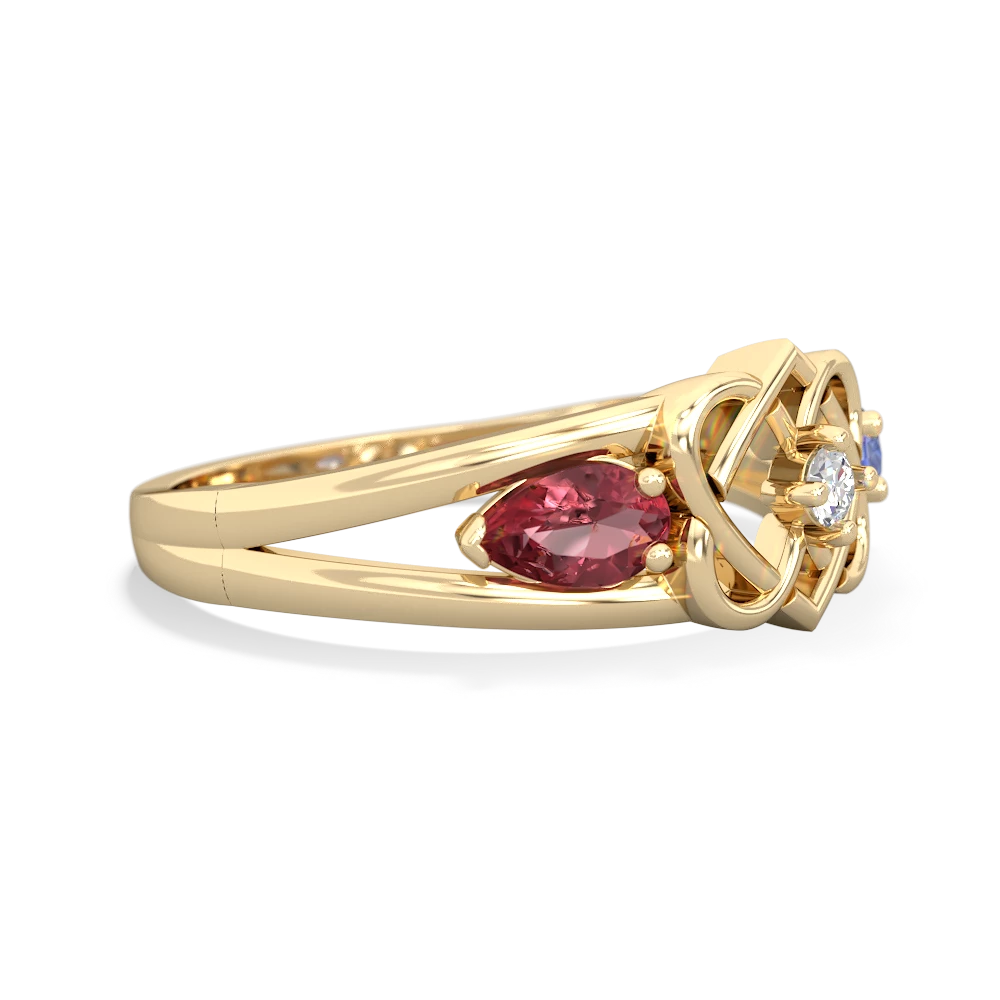 Pink Tourmaline Hearts Intertwined 14K Yellow Gold ring R5880