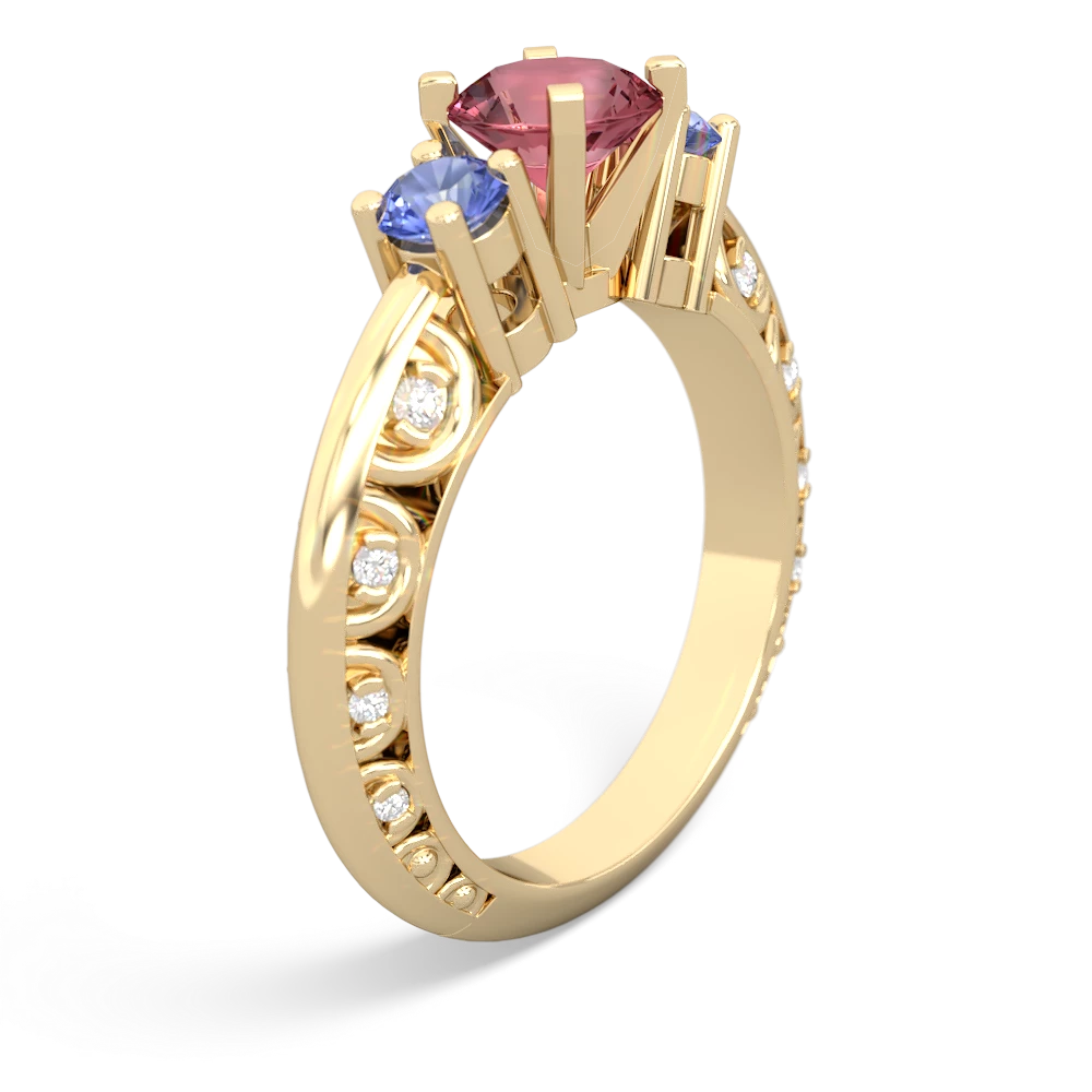 Pink Tourmaline Art Deco Eternal Embrace Engagement 14K Yellow Gold ring C2003