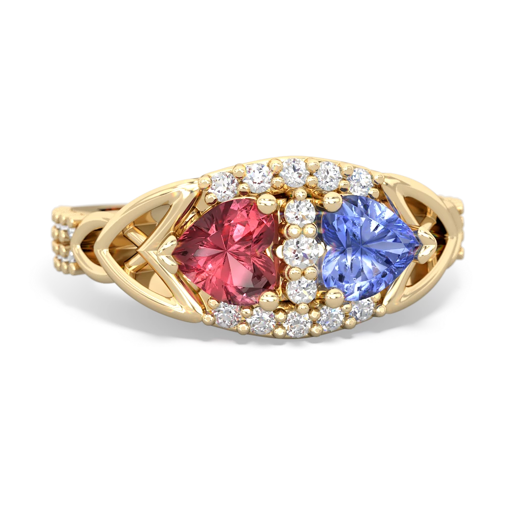 Pink Tourmaline Sparkling Celtic Knot 14K Yellow Gold ring R2645