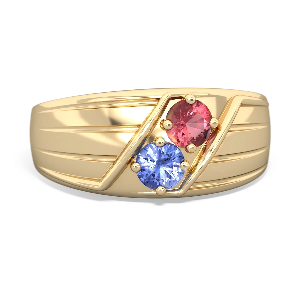 Pink Tourmaline Men's Streamline 14K Yellow Gold ring R0460