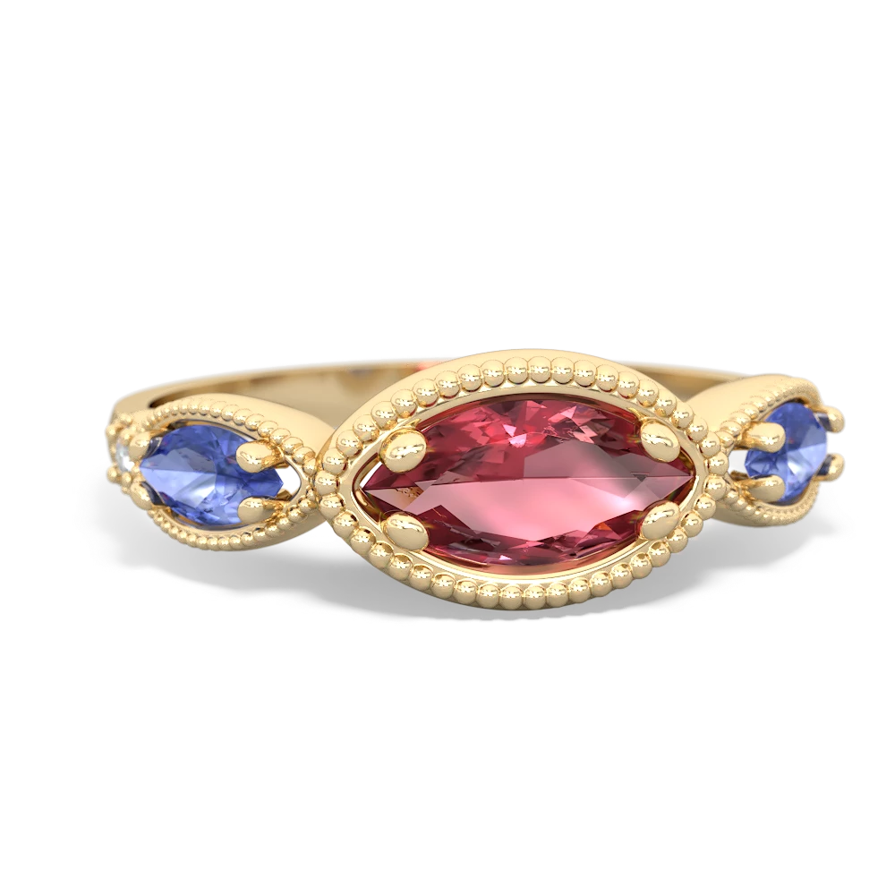 Pink Tourmaline Milgrain Marquise 14K Yellow Gold ring R5700